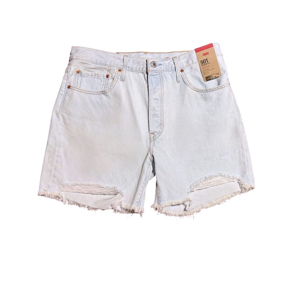 Levi’s 501 Mid Thigh Shorts High Rise Light Wash Button Fly Distresses Denim NWT - Picture 11 of 13